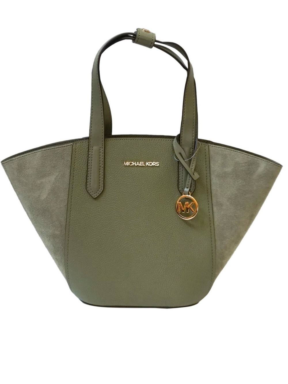 Michael Kors Olive Green Leather & Suede Tote with MK Charm